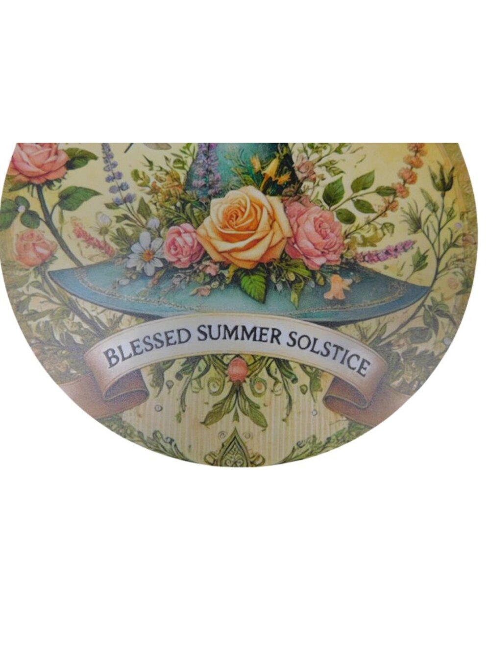 Blessed Summer Solstice Metal Tin Sign 8x8 Round Wall Decor With Floral Hat - Picture 4 of 10